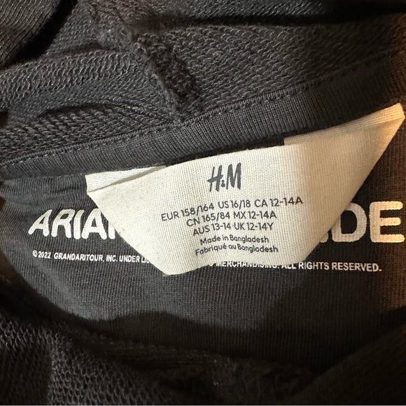 H & M 2022 Ariana Grande Thank You Next Sweatshirt Cropped Hoodie Sz 16/18Y - Picture 2 of 6